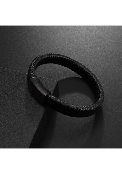 A6783-SIYAH-18.5CM Siyah Örgülü Deri Wrap Bilezik Erkekler Için Sonsuzluk Bilezik Metal Manyetik Kapat Manşet Bileklik Doğum Günü Hediyesi (Yurt Dışından) indirimleri