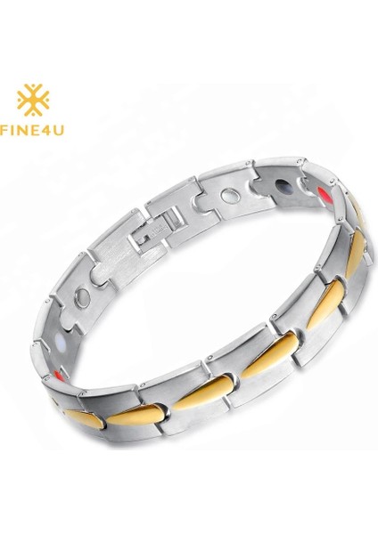 21,5 cm Tarzı Bağlantılar FINE4U B071 Erkek Sağlığı Bilezik ve Bilezikler Manyetik H Güç 316L Paslanmaz Çelik Charm Bilezik Takı Adam Için (Yurt Dışından)