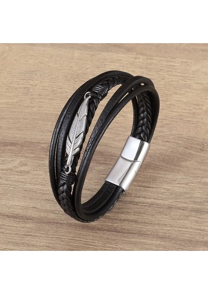 A10245-ALTIN-23CM Klasik Çok Katmanlı Deri Tüy Metal Toka Bilezik Erkek Iş Rahat Parti Takı Hediyeler (Yurt Dışından) fırsatları