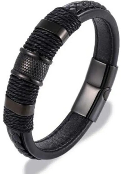 A7593-GÜMÜŞ-23CM Moda Çok Katmanlı Örgülü Hakiki Deri Bilezik Yüksek Li Metal Manyetik Toka Bilezik Erkekler Örgülü Bilezik Takı (Yurt Dışından) fırsatları