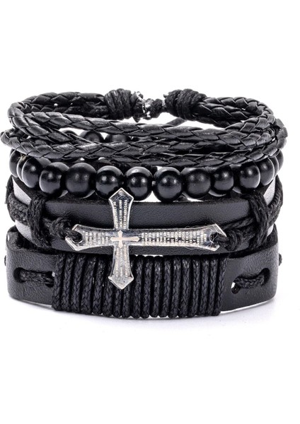 Ayarlanabilir Stil A8 Eif Dock Örgülü Wrap Siyah Gotik Kafatası Deri Bilezik Erkekler Için Vintage Korsan Yıldız Charm El Yapımı Etnik Tribal Bilekliği (Yurt Dışından)