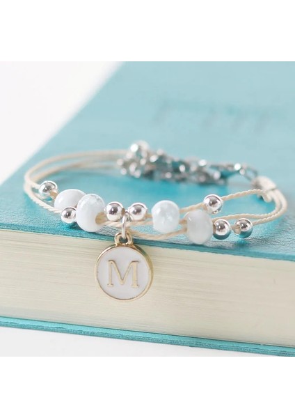 M Boyutu Moda A-Z 26 Ilk Harf Kolye Bilezik Kadın Erkek Tatlı Alfabe Seramik Boncuk Ayarlanabilir Halat Zincir Bilezikler Jewelr (Yurt Dışından)