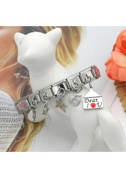 Q Hamm Genişliği Yeni Orijinal Papatya Seni Seviyorum Kalp Çiçek Italyan Charm Fit Bilezik Paslanmaz Çelik Takı Yapımı DJ047 (Yurt Dışından) fırsatları