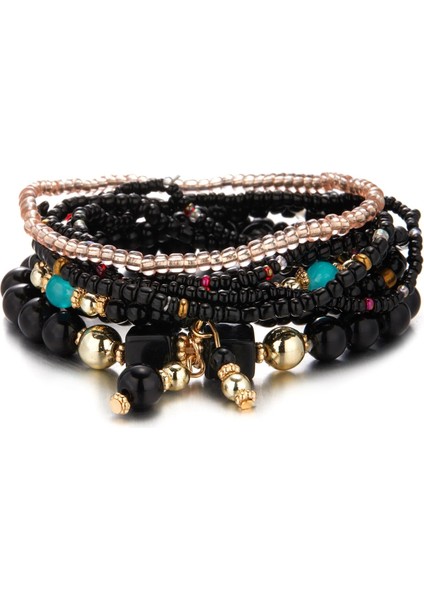 BR22Y0049 Bohemia Çok Katmanlı Elastik Örgü Bilezik Seti Kadınlar Için Kalp Kelebek Nazar Boncuk Kombinasyonu Bilezik Charm Takı Hediyeler (Yurt Dışından)