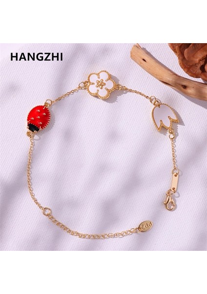 No.12 Boyutu Hangzhı Yeni Kore Paslanmaz Çelik Bilezik Kadınlar Için Kırmızı Uğur Böceği Çiçek Damla Yağ Beyaz Kabuk Bilezik Trendy Takı (Yurt Dışından) fiyatları
