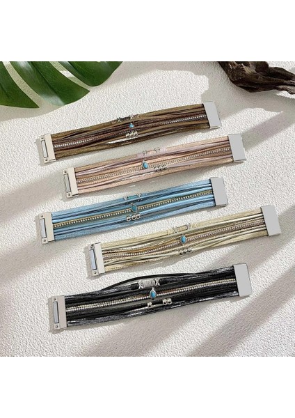 Mavi Allyes Retro Çapraz Metal Boncuk Deri Bilezik Kadınlar Için Charm Kristal Zincir Mavi Taş Çok Katmanlı Wrap Bilezikler Takı Hediyeler (Yurt Dışından) modelleri