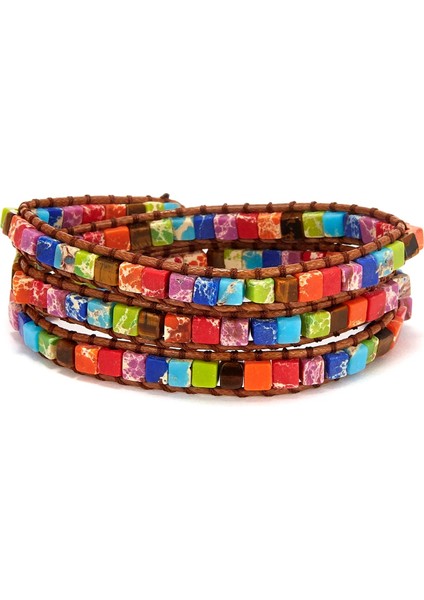 Ayarlanabilir Stil BR18Y0734-2 Yeni Moda Karışık Renk Doğal Taş Bilezik Kadın Erkek Çakra Kalp Wrap Deri Zincir Bilezik ve Bileklik Charm Takı (Yurt Dışından)