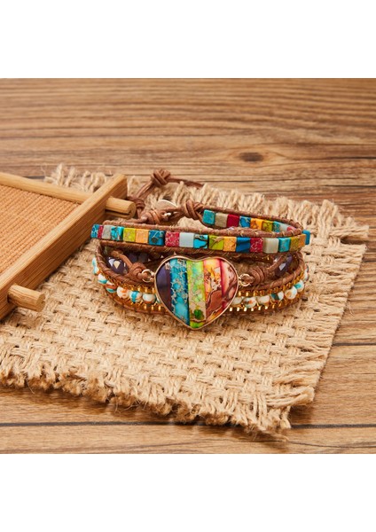 Ayarlanabilir Stil BR18Y0734-2 Yeni Moda Karışık Renk Doğal Taş Bilezik Kadın Erkek Çakra Kalp Wrap Deri Zincir Bilezik ve Bileklik Charm Takı (Yurt Dışından) fiyatları