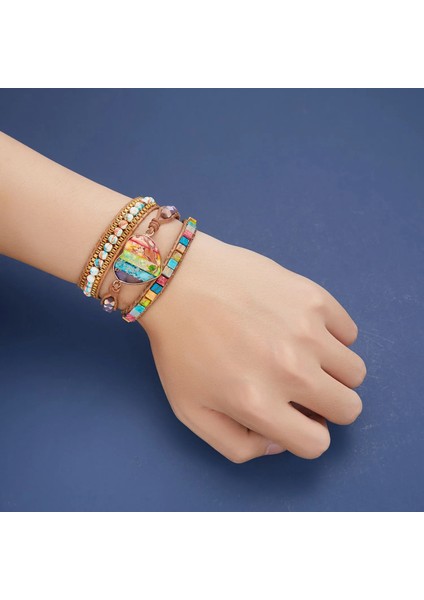 Ayarlanabilir Stil BR18Y0734-2 Yeni Moda Karışık Renk Doğal Taş Bilezik Kadın Erkek Çakra Kalp Wrap Deri Zincir Bilezik ve Bileklik Charm Takı (Yurt Dışından) indirimleri