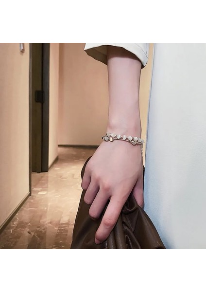 BR20Y0311 Kore Moda Şeffaf Opal Taş Zirkon Bilezikler Kadınlar Için Kalp Zincir Ayarlanabilir Inci Bilezik Gelin Düğün Takı (Yurt Dışından) modelleri