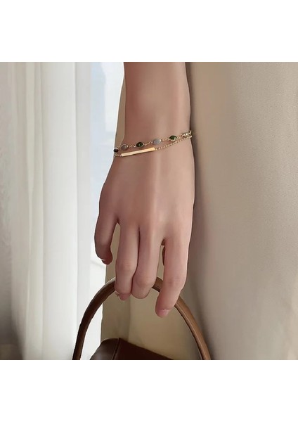 SL0039-1 Retro Çift Katmanlı Bilezik Kadınlar Için Moda Reçine Boncuk Zincir Bilezik Güzel Kız Zarif Takı (Yurt Dışından)