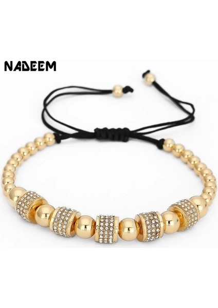 ND8584H Nadeem Moda Altın Rengi Tam Cz Charm Anil Arjandas Bilezik Mikro Açacağı Ayar Çek Örgü Erkek Kadın Makrome Boncuk Bilezik (Yurt Dışından) fiyatları