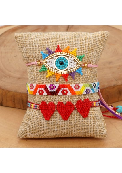 MI-B200542A GO2BOHO Miyuki Bilezik Kadınlar Için El Yapımı Dokuma Takı Dostluk Kalp Sevgililer Pulsera Türk Gözü Bilezik Yaz Plaj (Yurt Dışından) modelleri