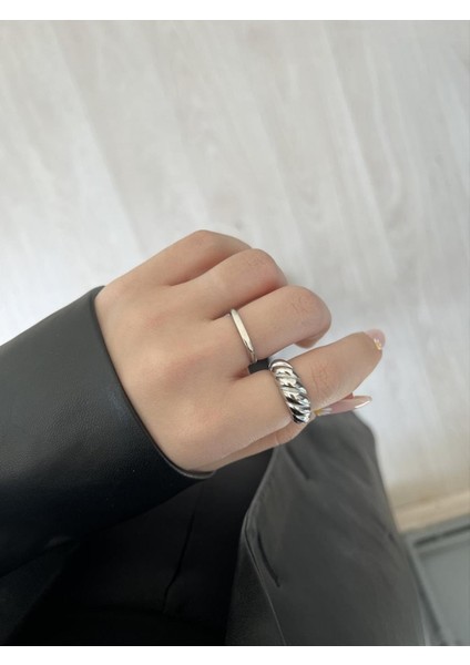 Çelik Burgu Silver Yüzük (SİZE 8)