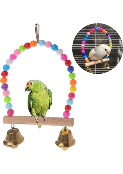 Çoklu Stil Doğal Ahşap Kuşlar Papağanlar Için Tünek Güvenilir ve Çiğnenebilir Asılı Salıncak Kafesi Renkli Boncuklu Bells Güzel Pet Oyuncak (Yurt Dışından)