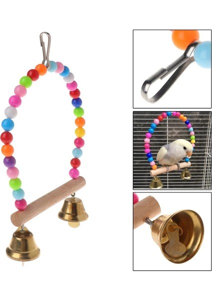 Çoklu Stil Doğal Ahşap Kuşlar Papağanlar Için Tünek Güvenilir ve Çiğnenebilir Asılı Salıncak Kafesi Renkli Boncuklu Bells Güzel Pet Oyuncak (Yurt Dışından)