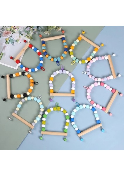 No.7 Tarzı Kuş Ahşap Salıncak Papağan Oyuncakları Papağan Çiğneme Asılı Levrek Çan Renkli Evcil Hayvan Kafesi Kuş Oyuncak Küçük Parakeet Lovebird Cockatiel (Yurt Dışından) modelleri