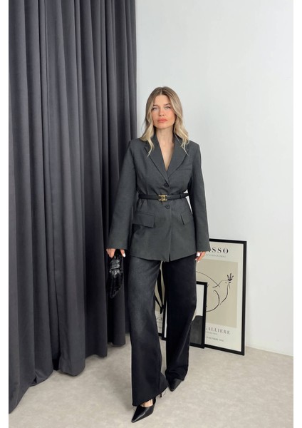 Antrasit Vatkalı Düğmeli Astarlı Blazer Ceket fiyatları