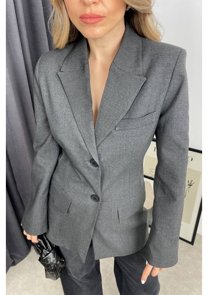 Antrasit Vatkalı Düğmeli Astarlı Blazer Ceket modelleri