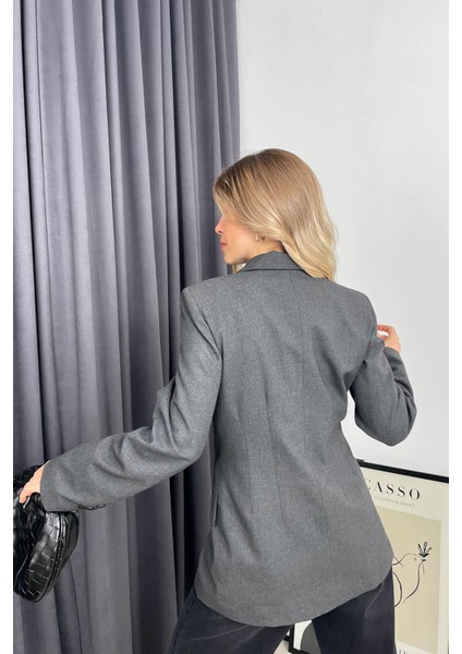 Antrasit Vatkalı Düğmeli Astarlı Blazer Ceket indirimleri