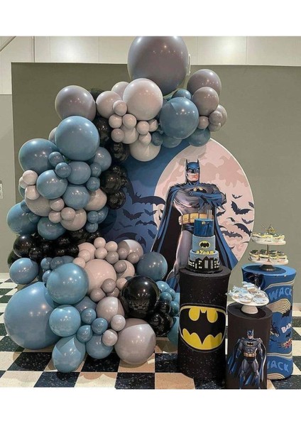 Pastel Siyah Mavi Cam Gri ve Retro Beyaz Balon Zinciri 100 Adet