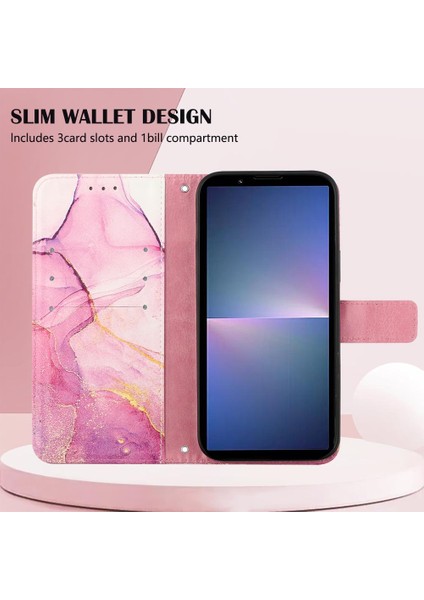 Sony Xperia 5 V Pu Deri Mermer Desen Cüzdan Kickstand Için Kılıf (Yurt Dışından)