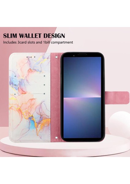 Sony Xperia 5 V Pu Deri Mermer Desen Cüzdan Kickstand Için Kılıf (Yurt Dışından)