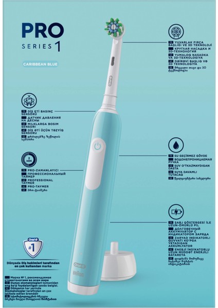 Pro Series 1 İkili Paket, Siyah ve Mavi Elektrikli Diş Fırçaları, 2 Diş Fırçası Başlığı, Braun Tasarımı