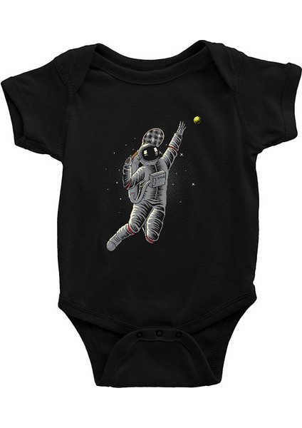 Tenis Oynayan Astronot Siyah Unisex Bebek Body - Zıbın