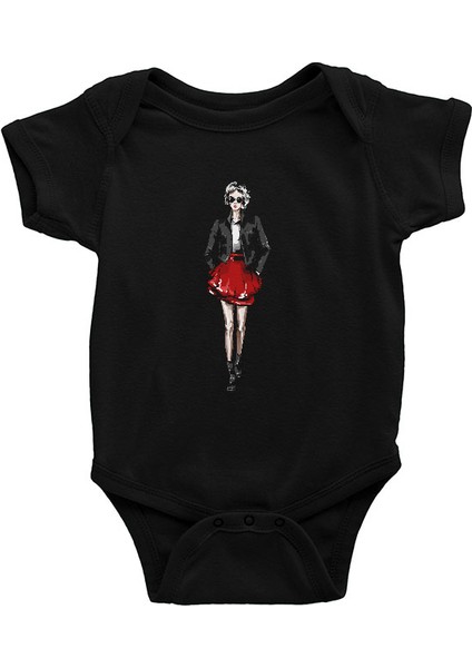 Tarz Kız Kırmızı Etek Siyah Unisex Bebek Body - Zıbın