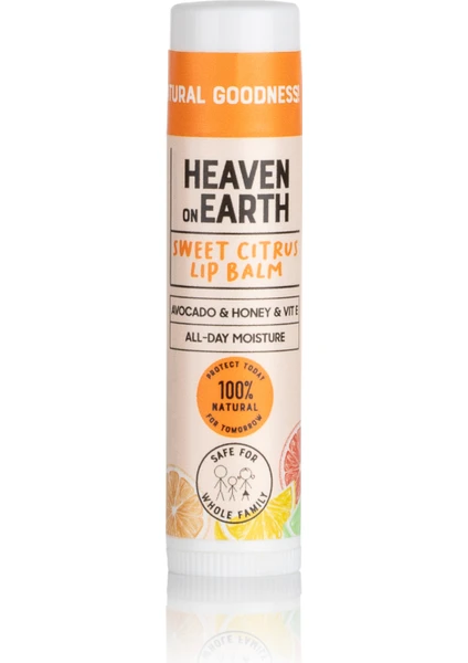 Heaven On Earth Sweet Citrus Lip BALM%100 Doğal ve Organik Içerikli Nemlendirici Besleyici Dudak Bakım Kremi Portakallı5 gr