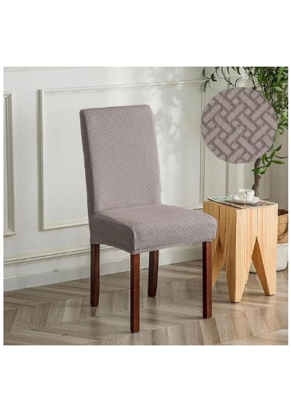 Tuğla Desen Sandalye Kılıfı Yıkanabilir Likralı Esnek Lastikli Sandalye Örtü (Vizon