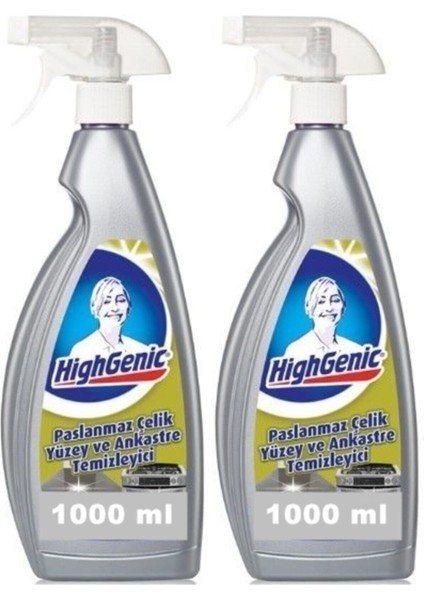 Highgenic Paslanmaz Yüzey ve Ankastre Temizleyici 2 x 1000 ml 2 Li Set