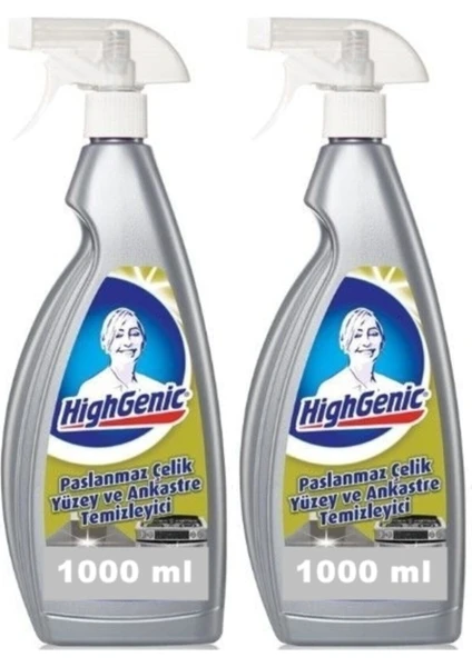 Highgenic Paslanmaz Yüzey ve Ankastre Temizleyici 2 x 1000 ml 2 Li Set