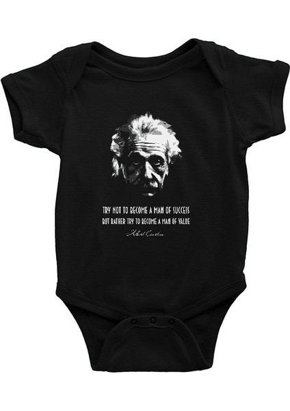 Albert Einstein Portre Alıntı Siyah Unisex Bebek Body - Zıbın