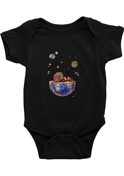 Uzayda Güneşlenmek Siyah Unisex Bebek Body - Zıbın