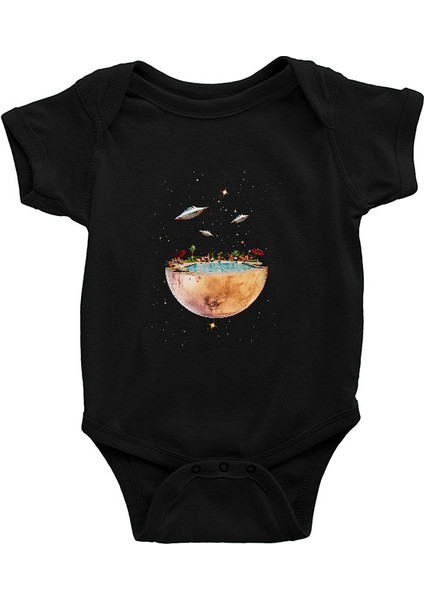 Uzayda Havuz Keyfi Siyah Unisex Bebek Body - Zıbın