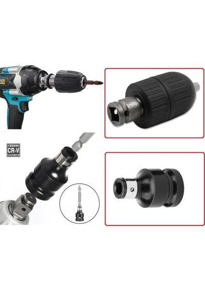 Somun Sökme Sıkma Makinesi Için 10MM Mandren ve Bits Adaptör Seti 1/2 Hex (Torklu Makinalar Için)