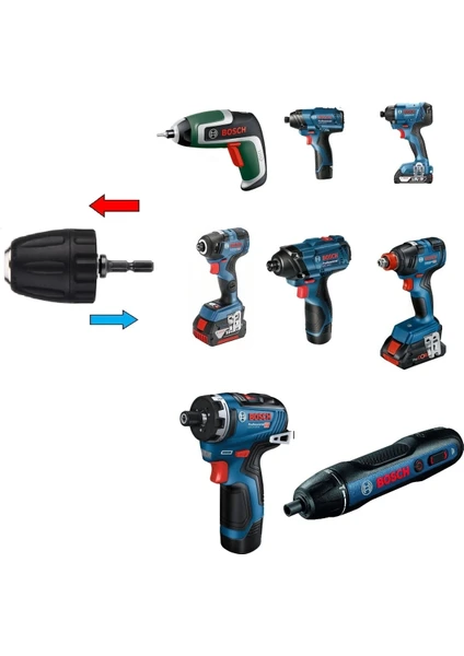 Bosch Go 2.0 Bosch Ixo V 7 Gdr 120-LI Gdr 18V-200 C Gsr 12V-35 Hx Gdr 180-LI Şarjlı Matkap Mandren