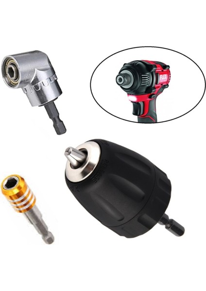 Şarjlı Vidama Matkap Için 1/4 Hex Adaptörlü Mandren Köşe Vidalama Hızlı Bits Adaptör Seti 3 Parça