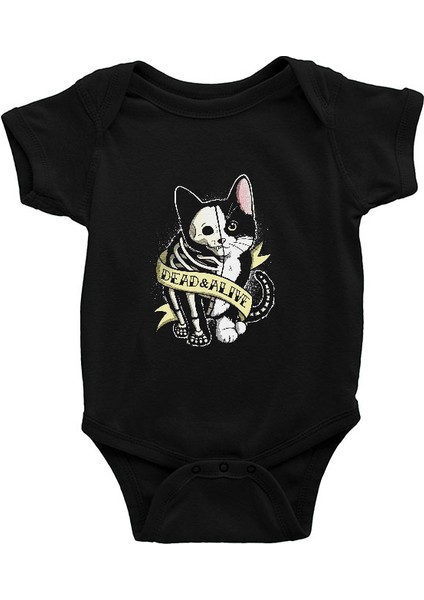 Schrödinger'in Kedisi Canlı Ölü Siyah Unisex Bebek Body - Zıbın