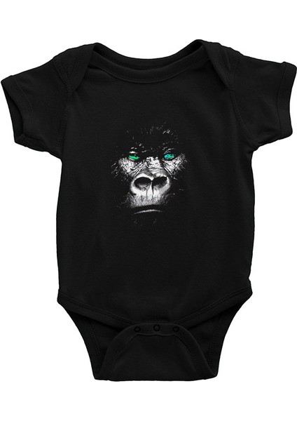 Yeşil Gözlü Goril Siyah Unisex Bebek Body - Zıbın