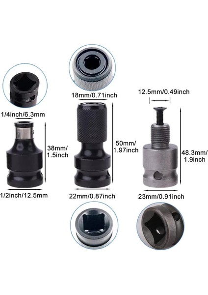 Darbeli Somun Matkap Için Uç Adaptörü Seti Altıgen Bits Şaft Mandren Dönüştürücü 3lü Aparat Seti