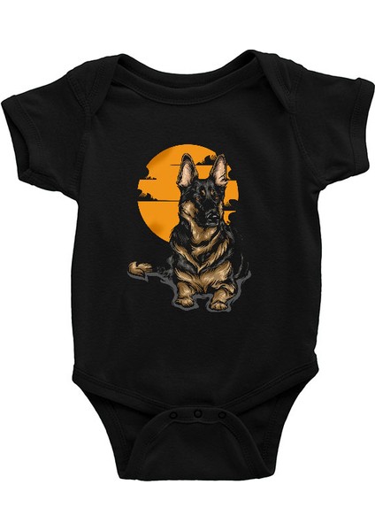 Alman Kurdu Siyah Unisex Bebek Body - Zıbın