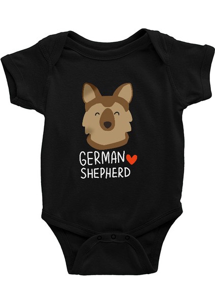 Sevimli Alman Kurdu Siyah Unisex Bebek Body - Zıbın