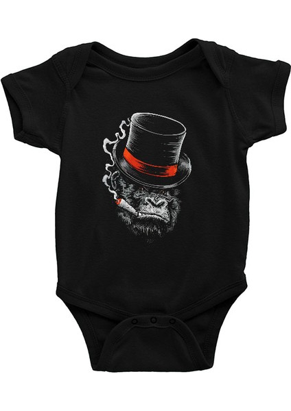 Puro Içen Şapkalı Goril Siyah Unisex Bebek Body - Zıbın