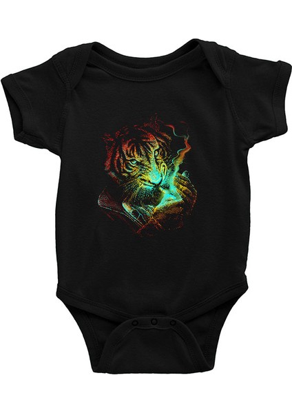 Sigara Içen Kaplan Siyah Unisex Bebek Body - Zıbın