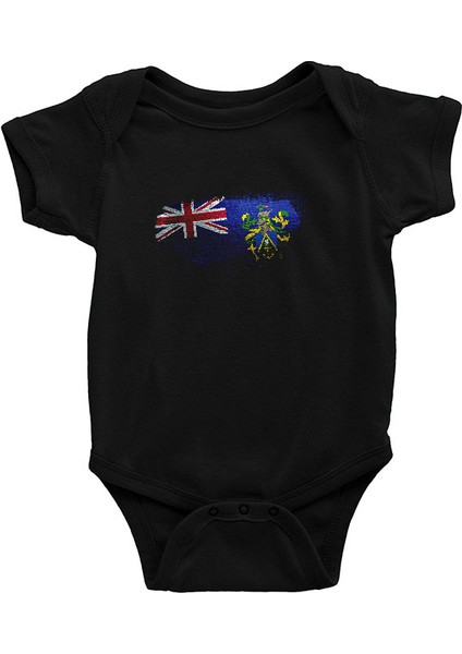 Pitcairn Adaları - Pitcairn Islands Siyah Unisex Bebek Body - Zıbın