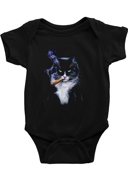 Puro Içen Karizmatik Kedi Siyah Unisex Bebek Body - Zıbın