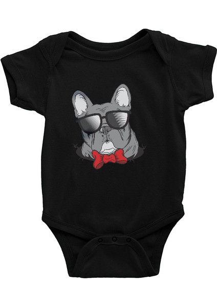 Siyah Papyonlu French Buldog Siyah Unisex Bebek Body - Zıbın